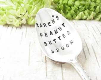 Personalized Peanut Butter Spoon. Custom Stamped Spoon Great for Gift Giving. Hand Stamped Vintage Silverware by Dazzling Dezignz. 521SP