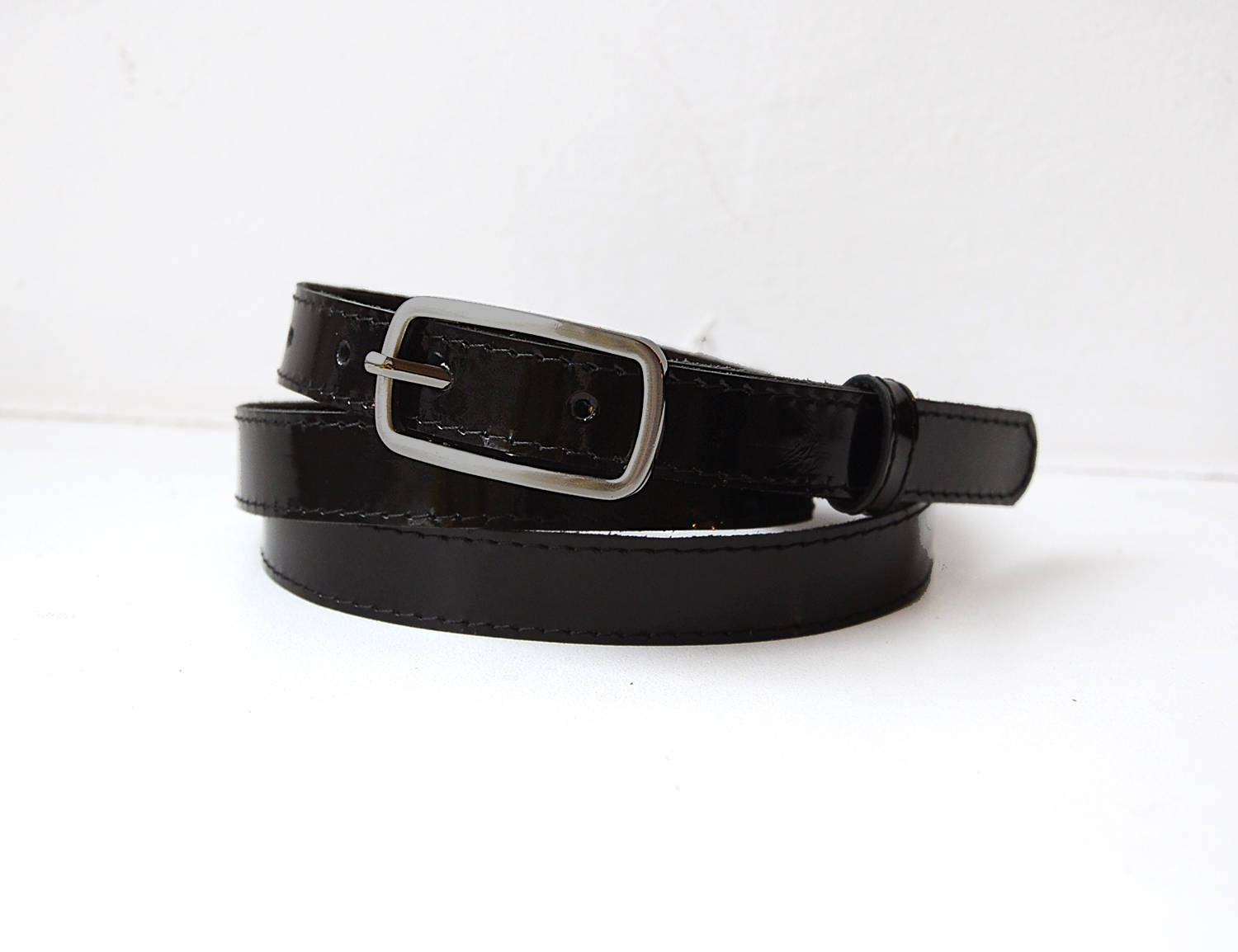 Black patent leather belt Leather belt for women Narrow