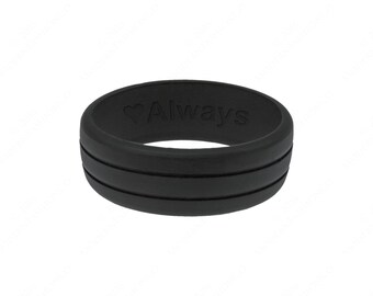 Personalized Mens Silicone Wedding Ring Band Engraved Flexible Hypoallergenic Safety Rubber Modern Athletic Active-Wear FREE SHIPPING
