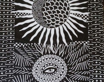 Pen and Ink Drawing Sun and Eye