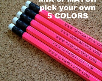 PERSONALIZED PENCILS - (Set Of 5) Mix or Match Your Own Colors, Custom Printed.