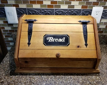Vintage Wooden Bread Box Mid Century Bread Container Country Kitchen Rustic Decor Retro Food Storage