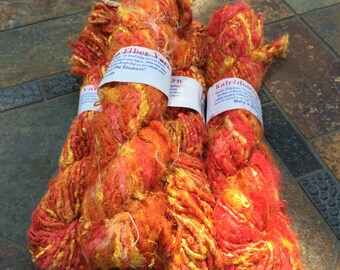 Recycled Banana Fiber Yarn, Orange Flame Color, Vegan Friendly Fiber, Silk Alternative, Repurposed, Eco Friendly, Worsted Weight, 100g/70yds
