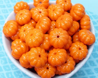 10x 16mm Orange Pumpkin Jack O Lantern beads charms