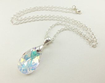 Crystal clear teardrop necklace Clear crystal pendant Clear
