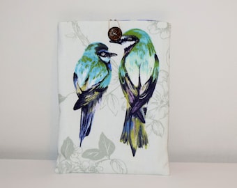 iPad Cover, Blue iPad Case, Tablet Cover, Tablet Case Birds, Blue Tablet Sleeves, iPad Sleeves, Birds iPad Cover, Fabric iPad Cover Birds