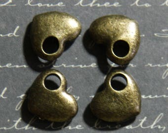 4 bronze heart charms solid 11x13mm