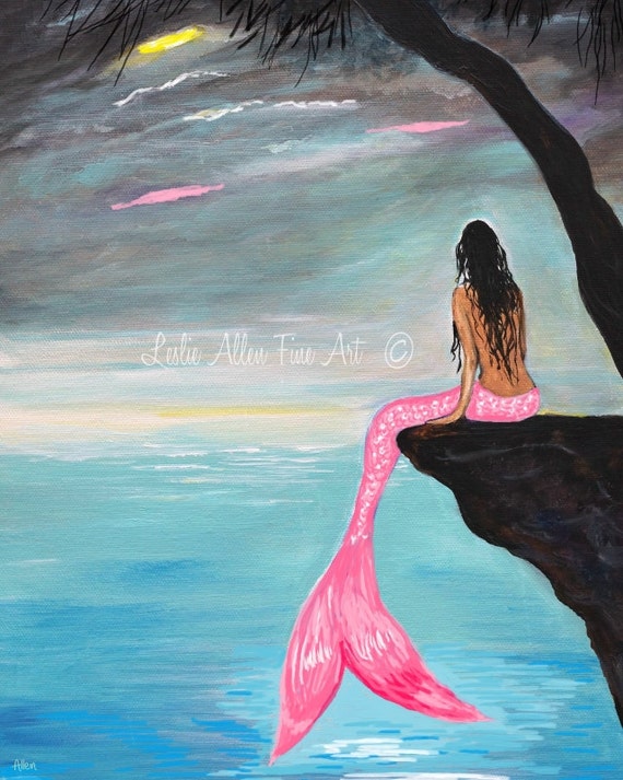 Mermaid Art Print Mermaid Painting Print Mermaid Wall Art