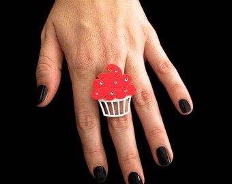 Sparkle Cupcake Ring - Adjustable Ring - Laser Cut Acrylic (C.A.B. Fayre Original Design)