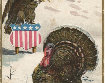 Wessler 1909 Vintage Thanksgiving Turkey American Eagle Postcard