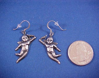 Vintage Sterling Silver Cherub ~ Angel ~ Putti Dangle Earrings