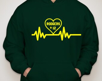 Aaron Rodgers Heartbeat Green Bay Packers Hooded Sweatshirt