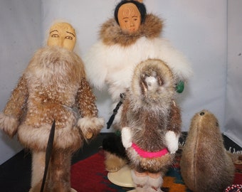 Vintage Inuit Folk Art Lot Sale / Collectable Alaskan Eskimo early 70s Hand Made Dolls