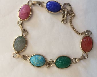 Vintage Scarab Bracelet in Goldtone with 6 Scarabs