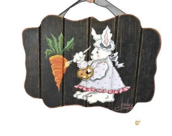 Easter Bunny Artist Painting A Carrot | Tole Painted Bunny Easter Decoration