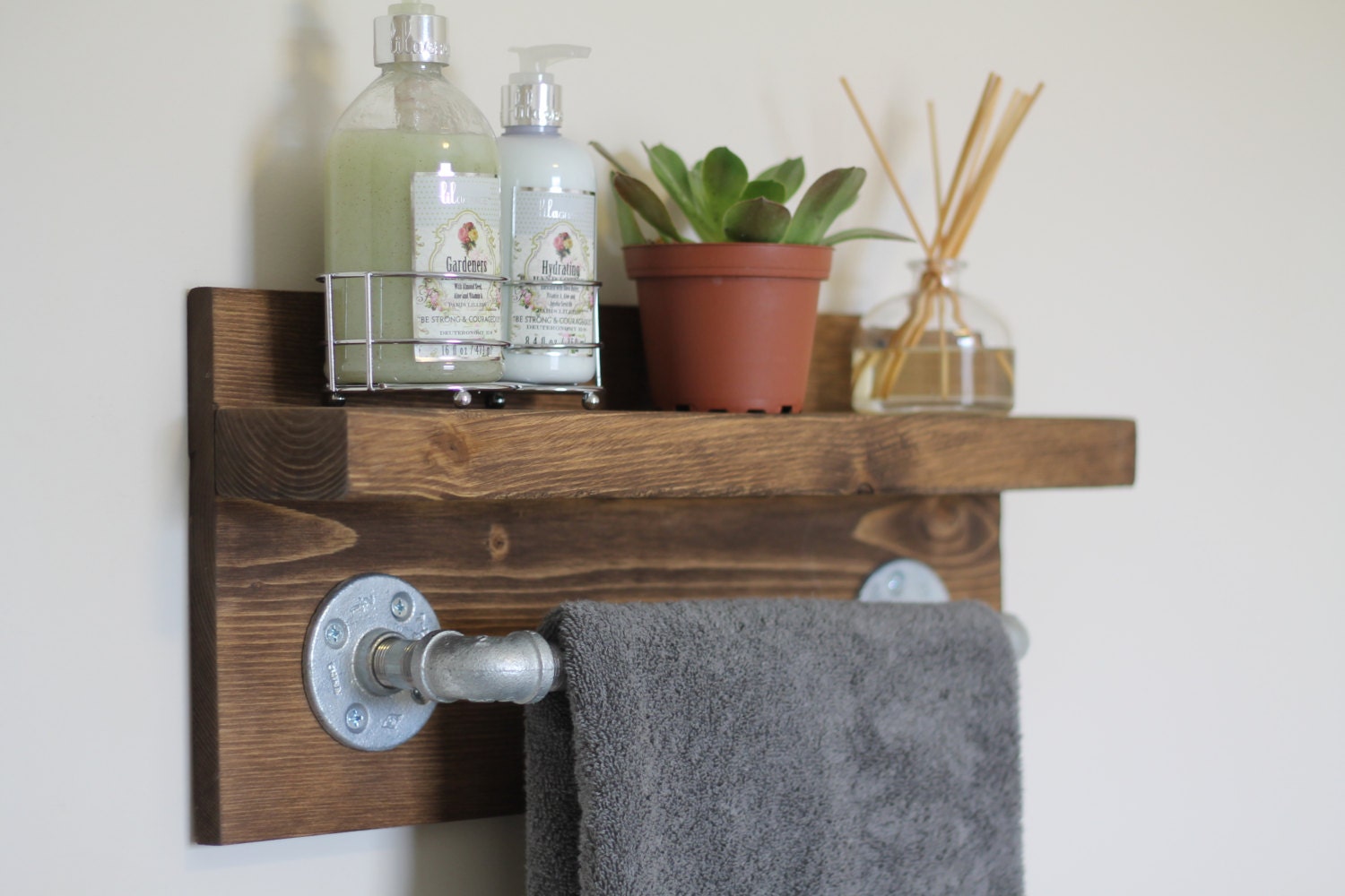 Small Rustic Industrial Towel Rack Bathroom Shelf Small Rustic Industrial Towel Rack Bathroom Shelf