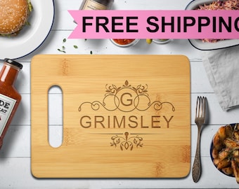 Bamboo Cutting Board, Personalized Custom Engraved Monogram CB-GRM