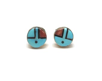 Vintage 14K Zuni Inlaid Sunface Stud Earrings