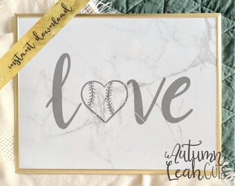 Love - Heart Baseball Softball Svg -- SVG, PNG, Jpeg, DXF cut file for Silhouette, Cricut -- Instant Download Clipart - Hand Drawn Cut Files