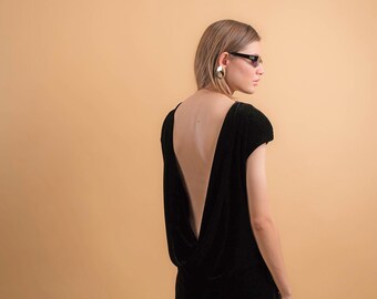 90s Velvet Dress / Backless Dress / Vintage 90s Dress / 90s Minimal Dress Δ size: XS/S