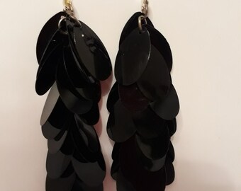 Black Dangle Earrings on Sterling Silver Wires