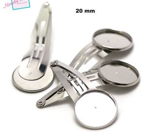 10 barrettes à cheveux support cabochon 20 mm droit