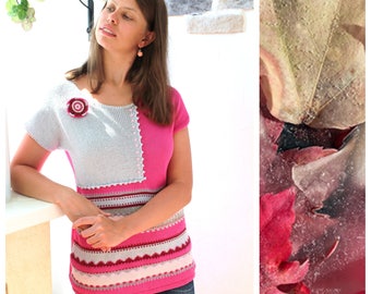 Sherbet. Knitted Jumper Short Sleeves Pink Cotton