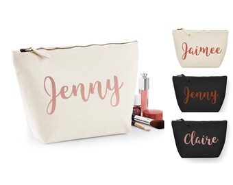 Personalised Make Up Cosmetic Wash Bag ANY NAME Birthday Christmas Gift Present Bridesmaid Wedding Rose Gold Pink