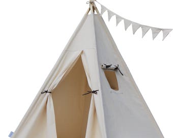 Organic Canvas Teepee with Poles,Floor,Pocket,Handbag, Kids Teepee, Play Tent,Childrens Teepee,Teepee Tent, Tipi,Playhouse, Kids Room Decor