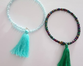 Beaded bracelet and tassel for girls or women