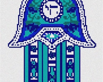 Needlepoint Kit or Canvas: Hamsa Chai Blue