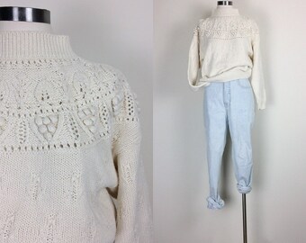 vintage popcorn sweater fisherman sweater size S/M