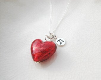 21st Birthday Murano Glass Heart Necklace