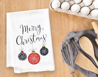 Merry Christmas Ornaments Tea Towel Flour Sack Towel Kitchen Towel