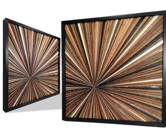 Reclaimed Wood Starburst Wall Art Sculpture Abstract Rustic Modern Farmhouse Transistional Decorative Infinity Point Unique OOAK Gift Ideas