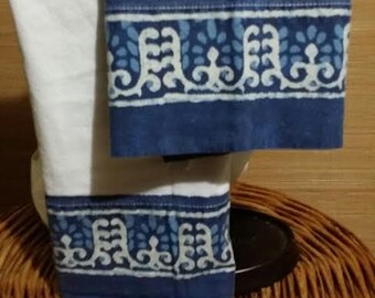 2 pc. set of white/blue vintage pillow cases, with edged hem designs, 100% cotton