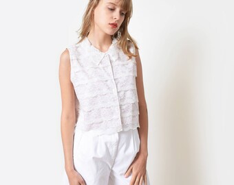 Tiered White Lace Crop Top Vintage S M L