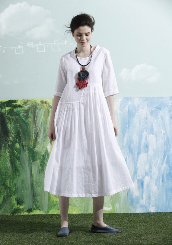 White Linen Dress Long Linen Dress Wedding Dress Beach