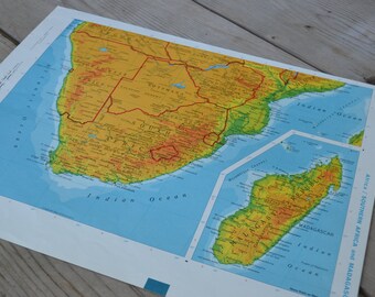 Southern Africa Madagascar Vintage Original Map Print