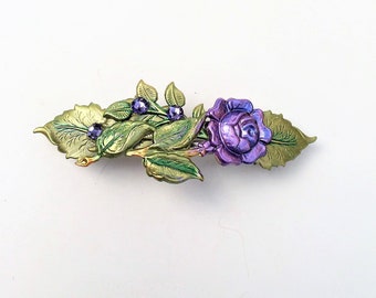 Purple Rose Hair Barrette with Purple Swarovski crystals