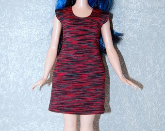 Dress fits Curvy Barbie fashionista fashion doll clothes Red-Black Stripe A4B186