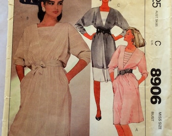 80s McCalls 8906 Dress with Dolman Sleeves Size 14 Bust 36