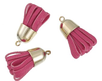 2 pendants gold silver tone 38x16mm fuchsia tassels