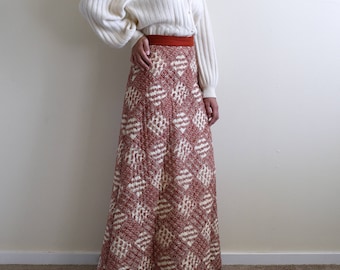 LANZ ORIGINAL vintage brick red and white quilted maxi high waist skirt / s