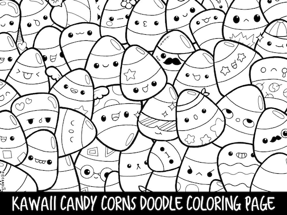 Candy Corns Doodle Coloring Page Printable CuteKawaii