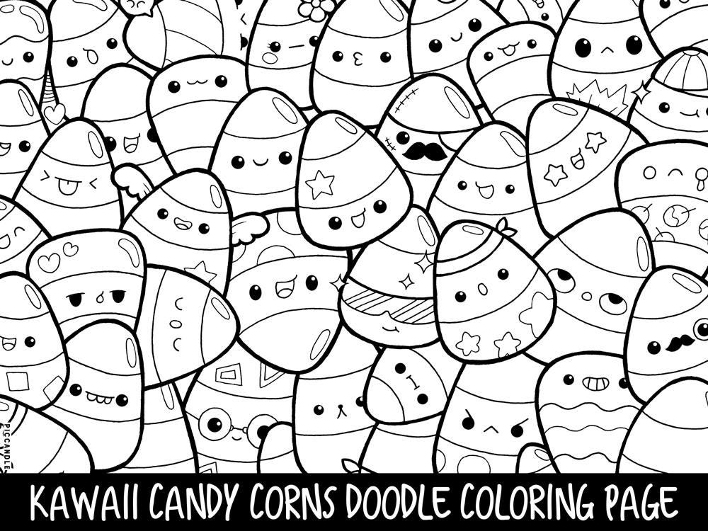 Download Candy Corns Doodle Coloring Page Printable Cute/Kawaii
