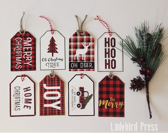 Printable Christmas Tags - Plaid Christmas Tags - Rustic red plaid Gift Tags - Instant Download - CC