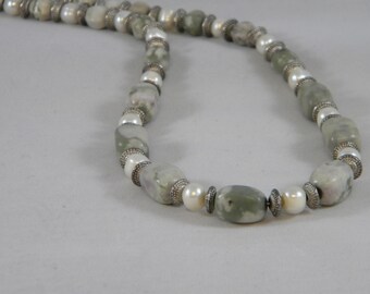 OOAK Peace Stone and Freshwater Pearl Beaded Necklace