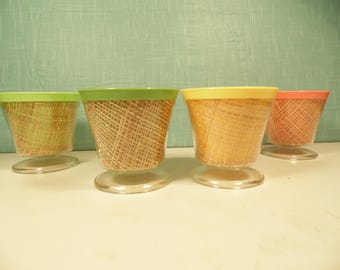 Vintage Pastel Raffia Sherbet Cups - Set Of 4 - 4 Oz -