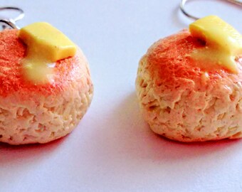 Buttered Dinner Roll Earrings - Miniature Food Jewelry, Biscuit Earrings, Bread Jewelry, Fake Food Jewelry, Inedible Jewelry, Food Earrings
